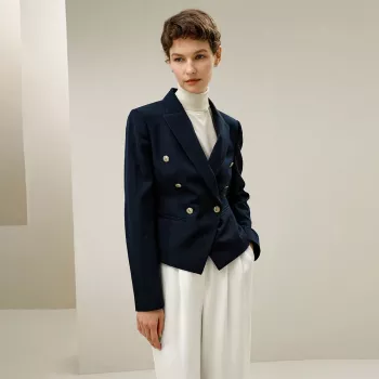 Slim Double-Breasted Wool Blazer with Silk Lining