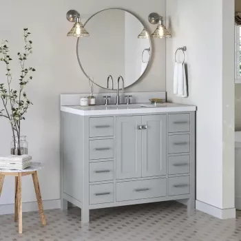 42-Inch Grey Vanity + Carrara Quartz Top: Fit & Care